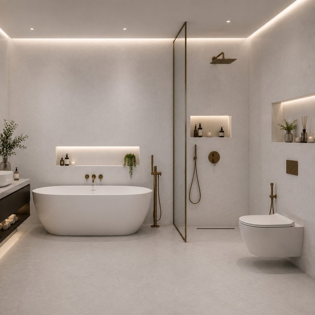 AL Cemento Grey Plain Bathroom Tiles - My Home Studio